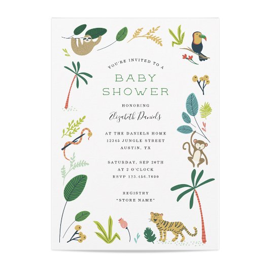 Invitation Le Baby shower de la jungle luxuriante