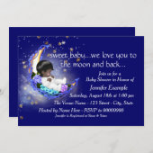 Invitation Le Baby shower de la Lune et du dos (Devant / Derrière)