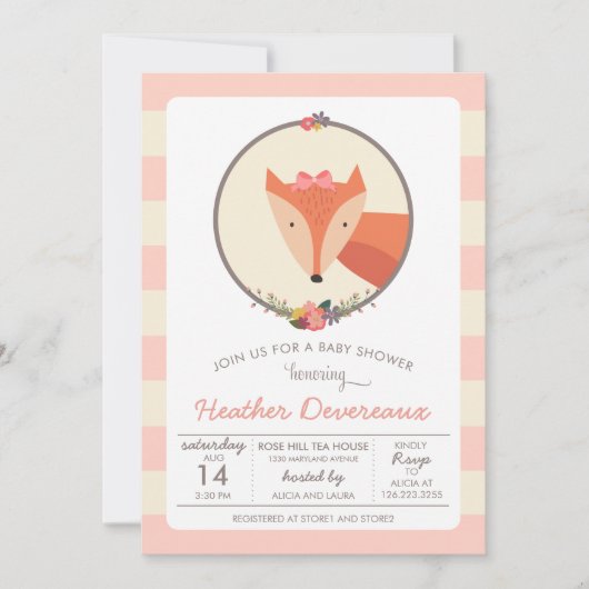 Invitation Le Baby shower de la petite fille Fox (Devant)