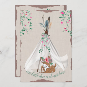 Invitation Le Baby shower de la tribu Boho Tipi et Deer Coupl