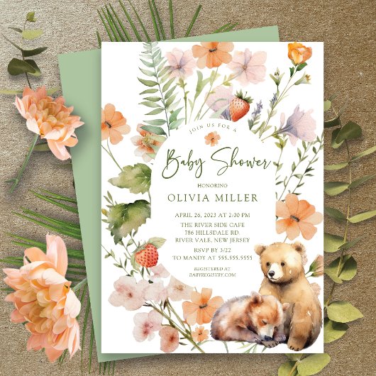 Invitation Le Baby shower de l'ours de la nature