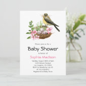 Invitation Le Baby shower de nid d'oiseaux floraux (Debout devant)