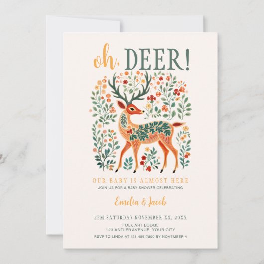 Invitation Le Baby shower de Noël "Oh Deer" (Devant)