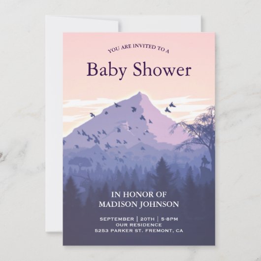 Invitation Le Baby shower de Sunset Forest Mountain (Devant)