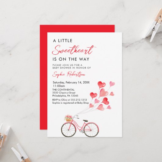 Invitation Le Baby shower de Valentine de Little Sweetheart (Devant/Arrière en situation)