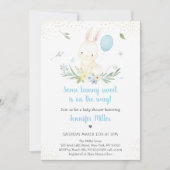 Invitation Le Baby shower de verdure du garçon Bleu Bunny (Devant)