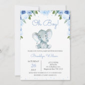 Invitation Le Baby shower d'éléphant floral bleu du garçon (Devant)