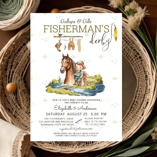 Invitation Le Baby shower Derby du pêcheur de chasse rustique
