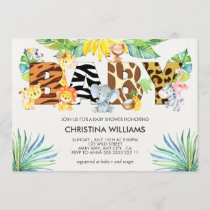 Invitation Le Baby shower des animaux de beauté Safari
