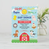 Invitation Le Baby shower des animaux de ferme de Cute Barnya (Debout devant)