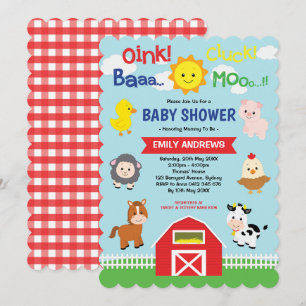 Invitation Le Baby shower des animaux de ferme de Cute Barnya