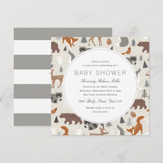Invitation Le Baby shower des animaux des bois (Devant / Derrière)