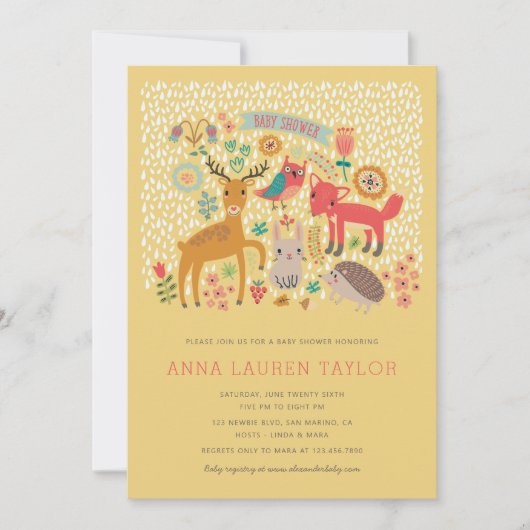Invitation Le Baby shower des animaux des bois (Devant)