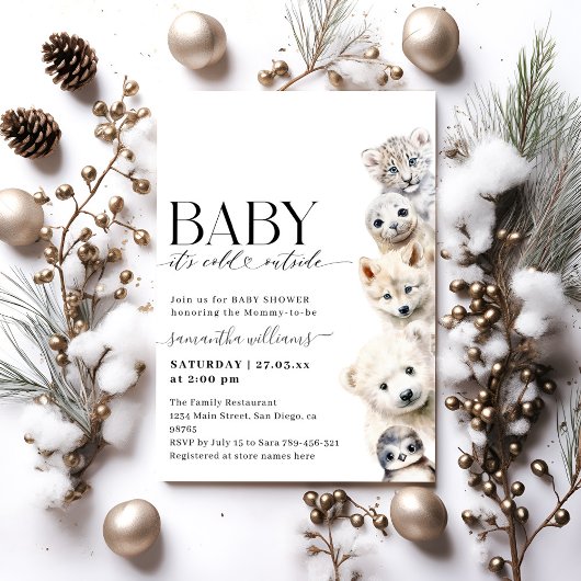 Invitation Le Baby shower des animaux d'hiver à l'extérieur