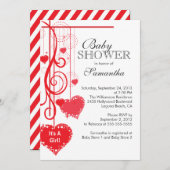 Invitation Le Baby shower des Coeurs rouges à la mode (Devant / Derrière)