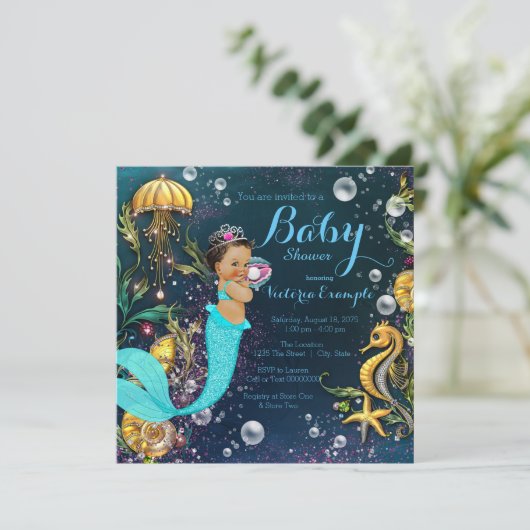 Invitation Le Baby shower des sirènes ethniques (Debout devant)