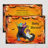 Invitation Le Baby shower d'Halloween sur la sorcière de bonb (Devant / Derrière)