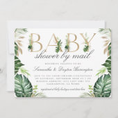 Invitation Le Baby shower d'or Chic Tropical Green par la pos (Devant)