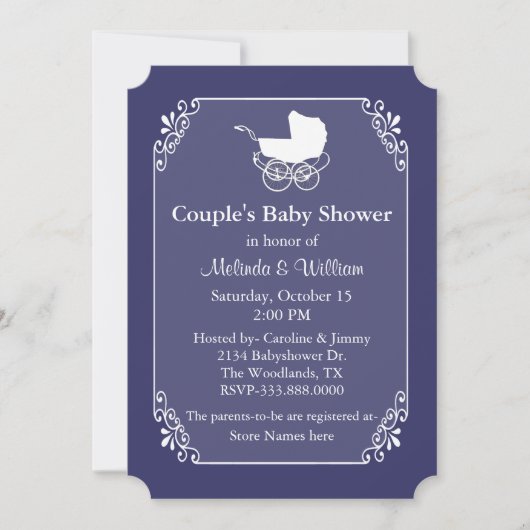 Invitation Le Baby shower du couple blanc et bleu régence chi (Devant)
