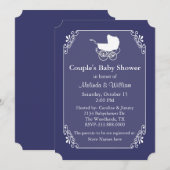 Invitation Le Baby shower du couple blanc et bleu régence chi (Devant / Derrière)