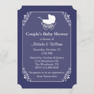 Invitation Le Baby shower du couple blanc et bleu régence chi