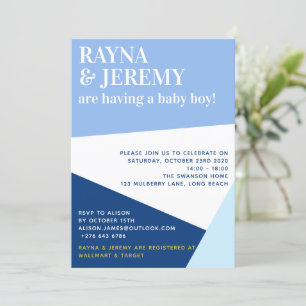 Invitation Le Baby shower du garçon moderne Blue Geometry