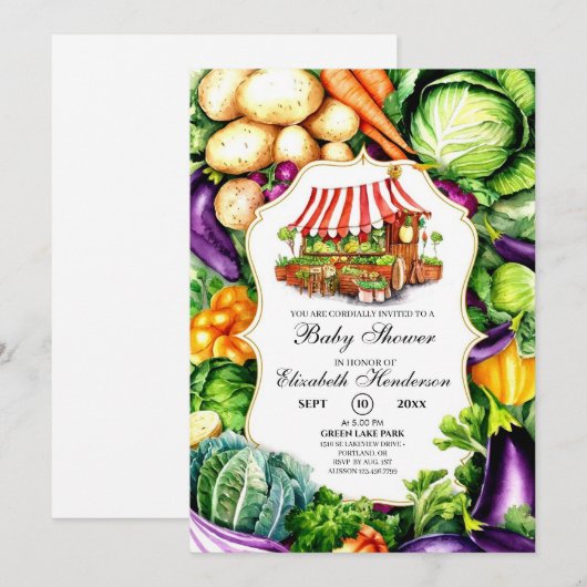 Invitation Le Baby shower du marché des fermiers magiques (Devant / Derrière)