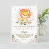 Invitation Le baby shower féminin de lion rougissent or (Debout devant)