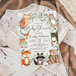 Invitation Le Baby shower forestier des animaux des bois