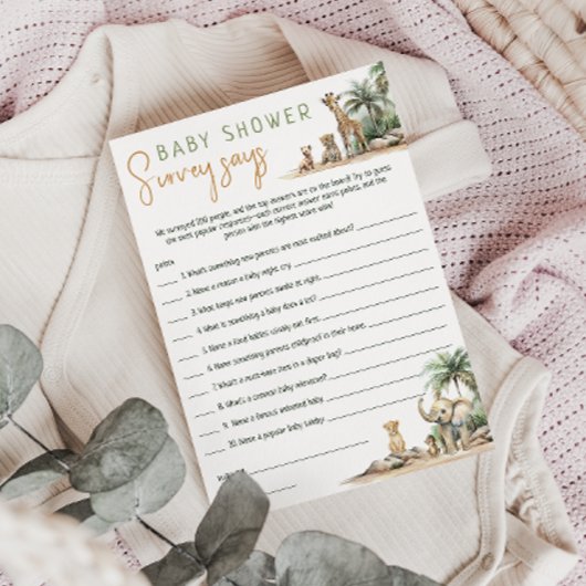 Invitation Le Baby shower Jungle Safari Animaux Sondage Dit C