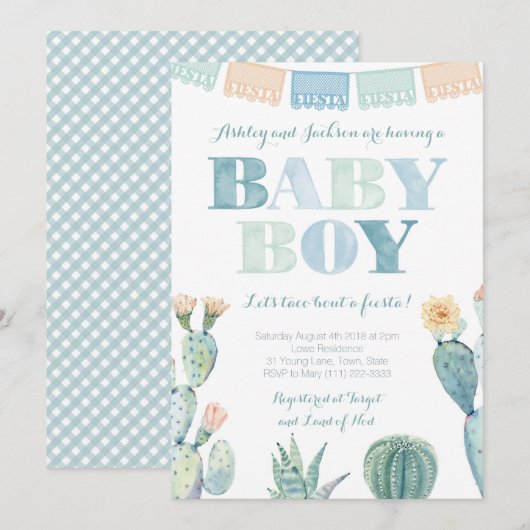 Invitation Le Baby shower mexicain Taco Bout a Fiesta pour ga (Devant / Derrière)