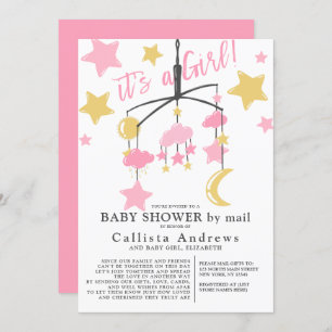 Invitation Le Baby shower mobile Girl Moon Stars par la poste