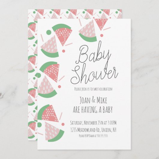 Invitation Le Baby shower moderne Watermelon Sprinkings Confe (Devant / Derrière)