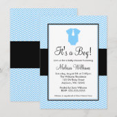 Invitation Le Baby shower noir de Little Man Chevron (Devant / Derrière)