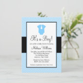 Invitation Le Baby shower noir de Little Man Chevron (Debout devant)