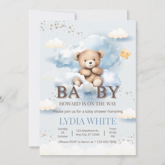 Invitation Le Baby shower Ours En Teddy Modifiable Peut Atten (Devant)