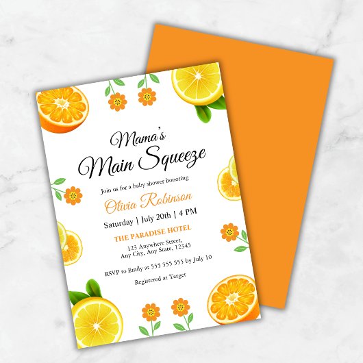 Invitation Le Baby shower principal d'agrumes orange de Mama