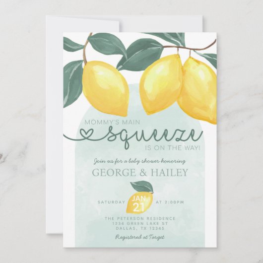 Invitation Le Baby shower principal de citron de la Squeeze d (Devant)