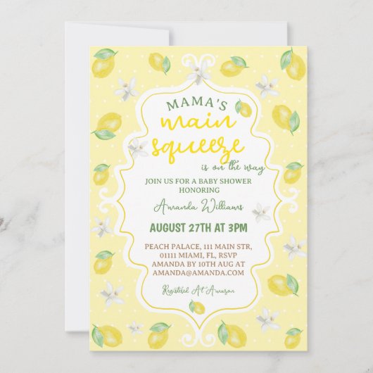Invitation Le Baby shower principal de Squeeze de Lemon Mama (Devant)