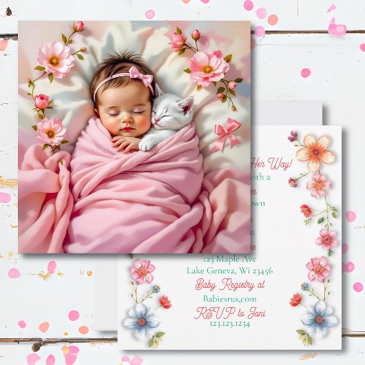 Invitation Le Baby shower rose de la douce fille