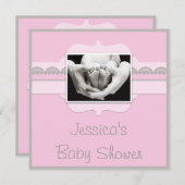 Invitation Le baby shower rose de pieds mignons de bébé (Devant / Derrière)