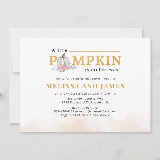 Invitation Le Baby shower rose floral du citrouille Couple (Devant)