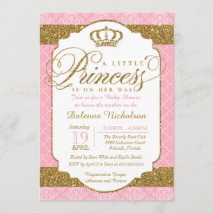 Invitation Le Baby shower Royal Pink and Gold de la petite pr