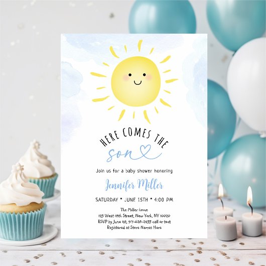 Invitation Le Baby shower Soleil Arrive Ici Le Bleu Fils