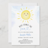 Invitation Le Baby shower Soleil Arrive Ici Le Bleu Fils (Devant)