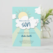 Invitation Le Baby shower Son Boy est ici moderne (Debout devant)