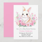 Invitation Le Baby shower Whimsical de filles de Lapin Rose (Devant / Derrière)