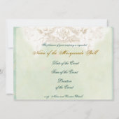 Invitation Le bal Masquerade, turquoise et or (Dos)