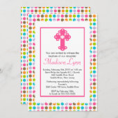 Invitation Le baptême de la petite fille Pois moderne (Devant / Derrière)