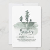 Invitation Le Baptême Pour Lui | Aquarelle Pine Arbres (Devant)